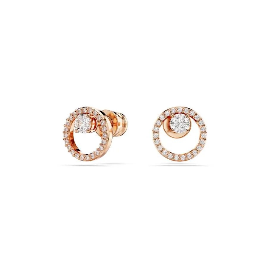 Constella Rose Gold-tone White Round Cut Stud Earrings 5692263