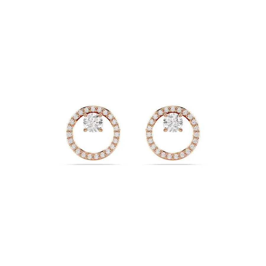 Constella Rose Gold-tone White Round Cut Stud Earrings 5692263