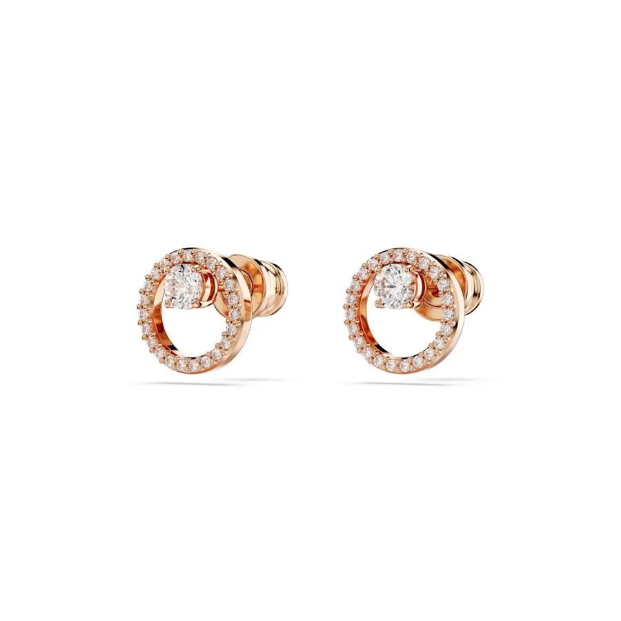 Constella Rose Gold-tone White Round Cut Stud Earrings 5692263