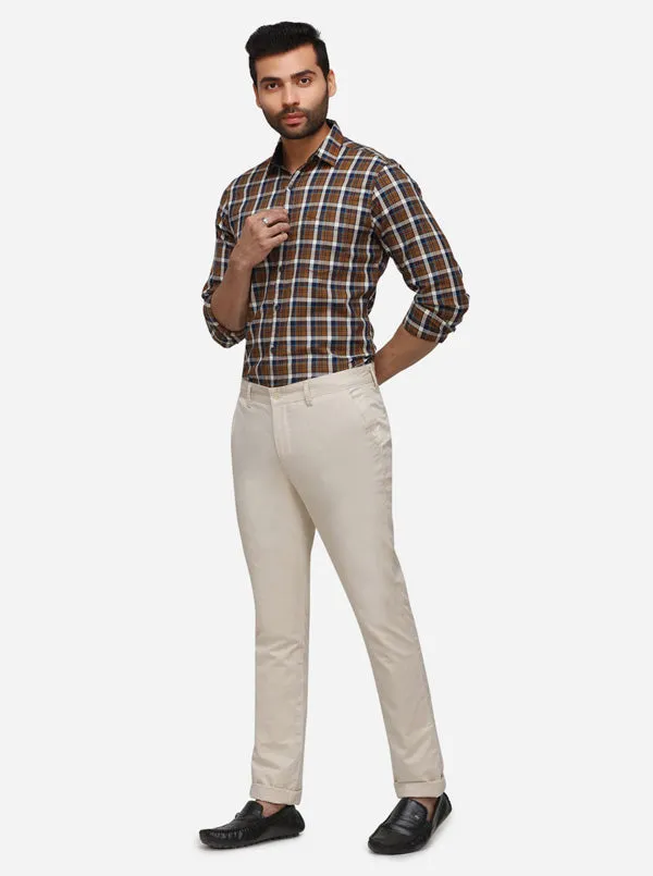 Cream Solid Super Slim Fit Casual Trouser | Greenfibre