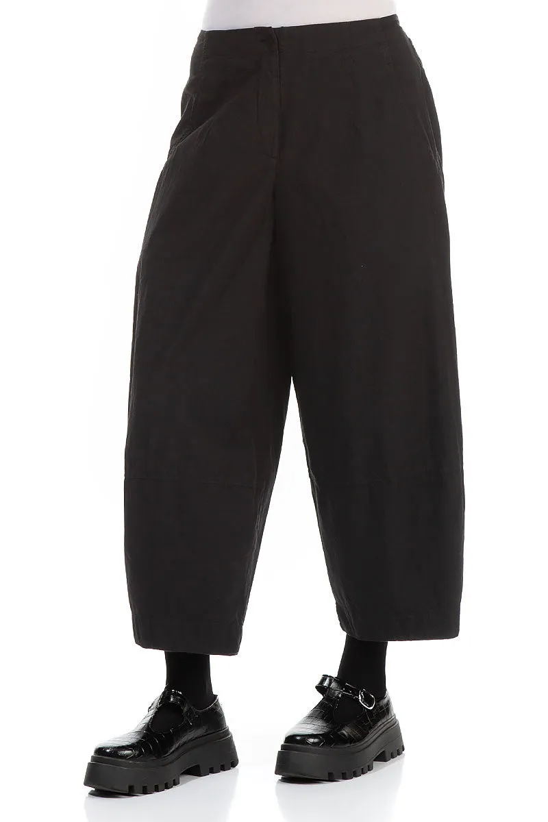 Cropped Wide Black Cotton Trousers