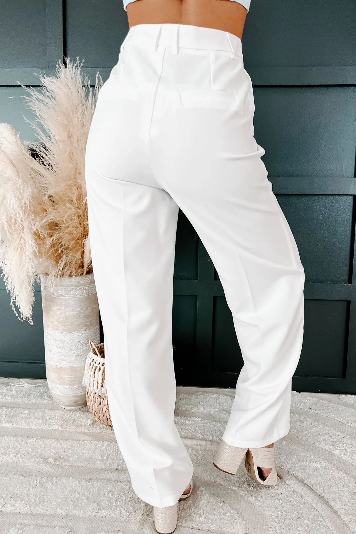 Crunching Numbers High Waisted Straight Leg Pants (White)