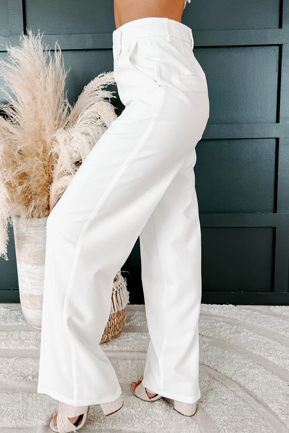 Crunching Numbers High Waisted Straight Leg Pants (White)