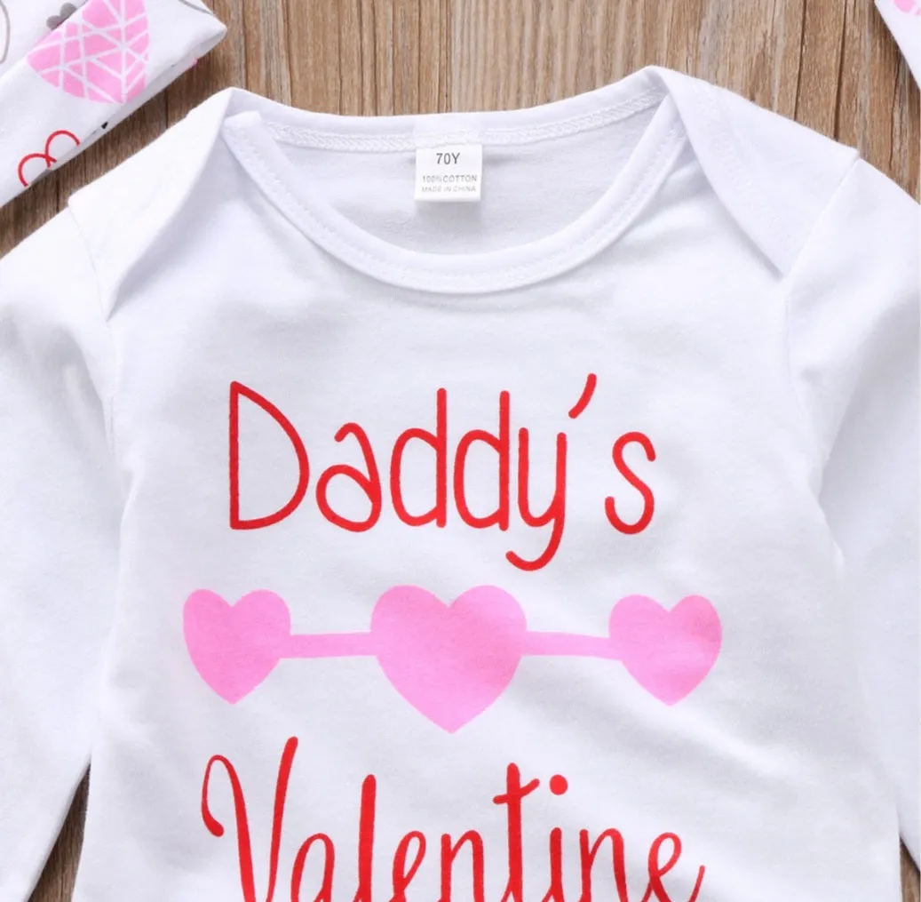 Daddy's Valentines Romper with High Waisted Pants Pumpkin Hat and Headband #1000771