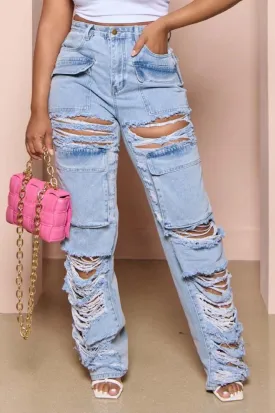 Distressed cargo jeans