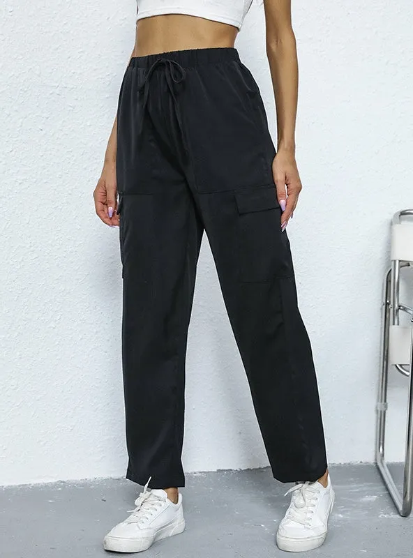 Elastic Overalls Pocket Nine-point Straight Pants