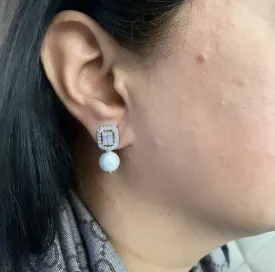 Emerald-Cut Swarovski And Pearl Drop Danglers