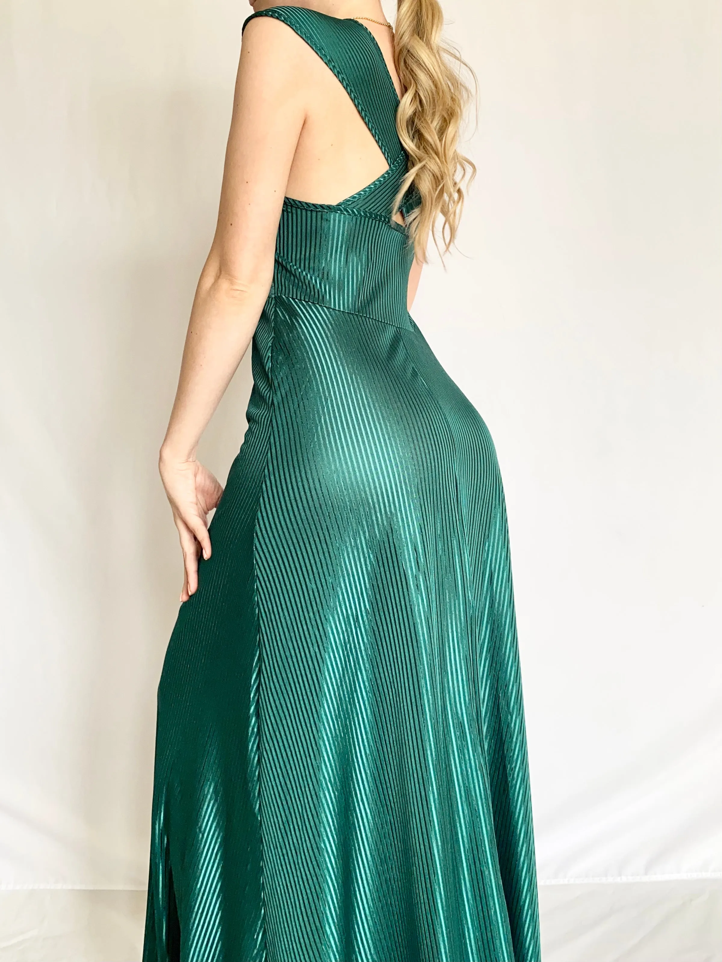 Emerald Green Vintage Pinstripe Slip Dress