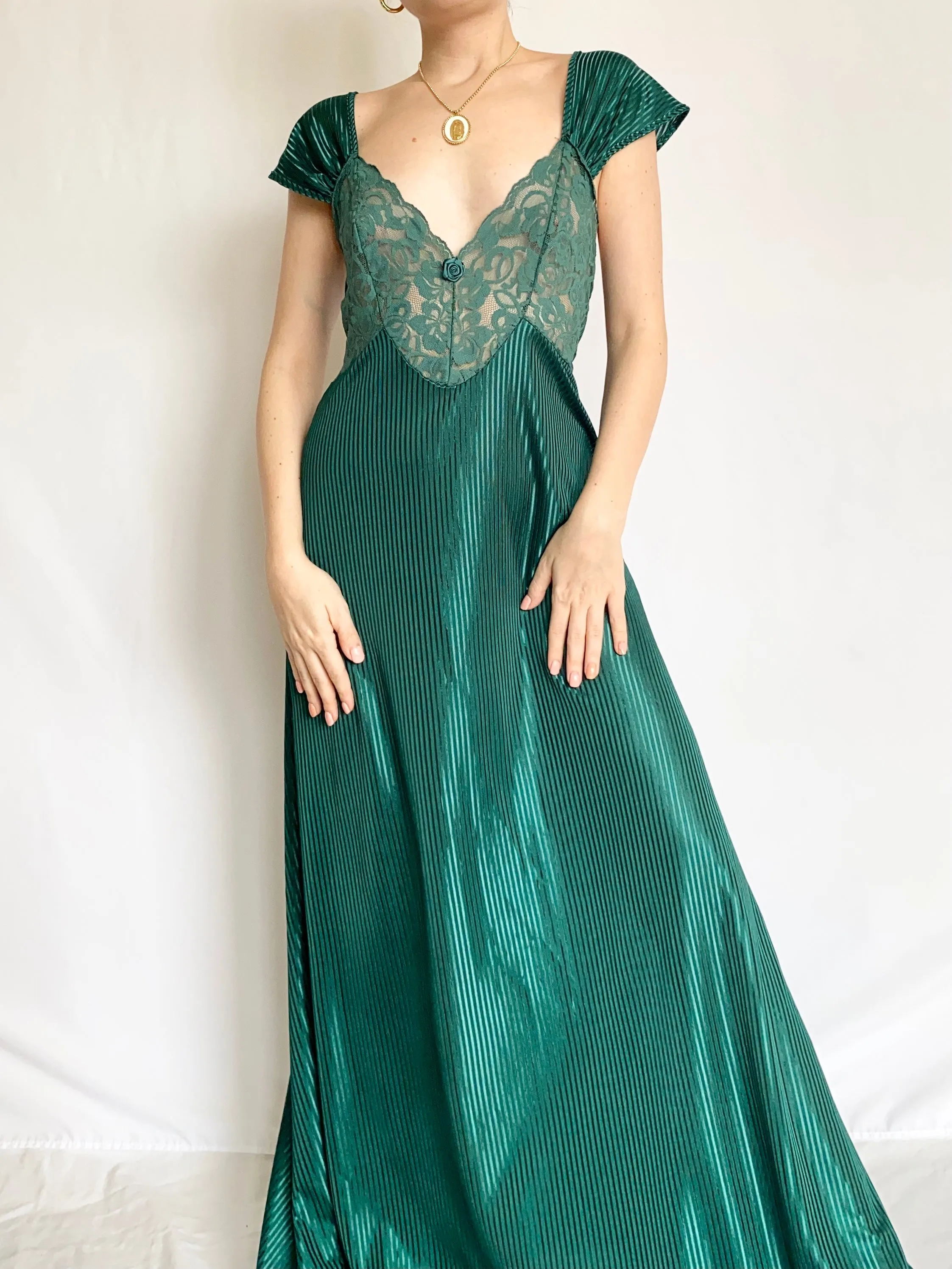 Emerald Green Vintage Pinstripe Slip Dress