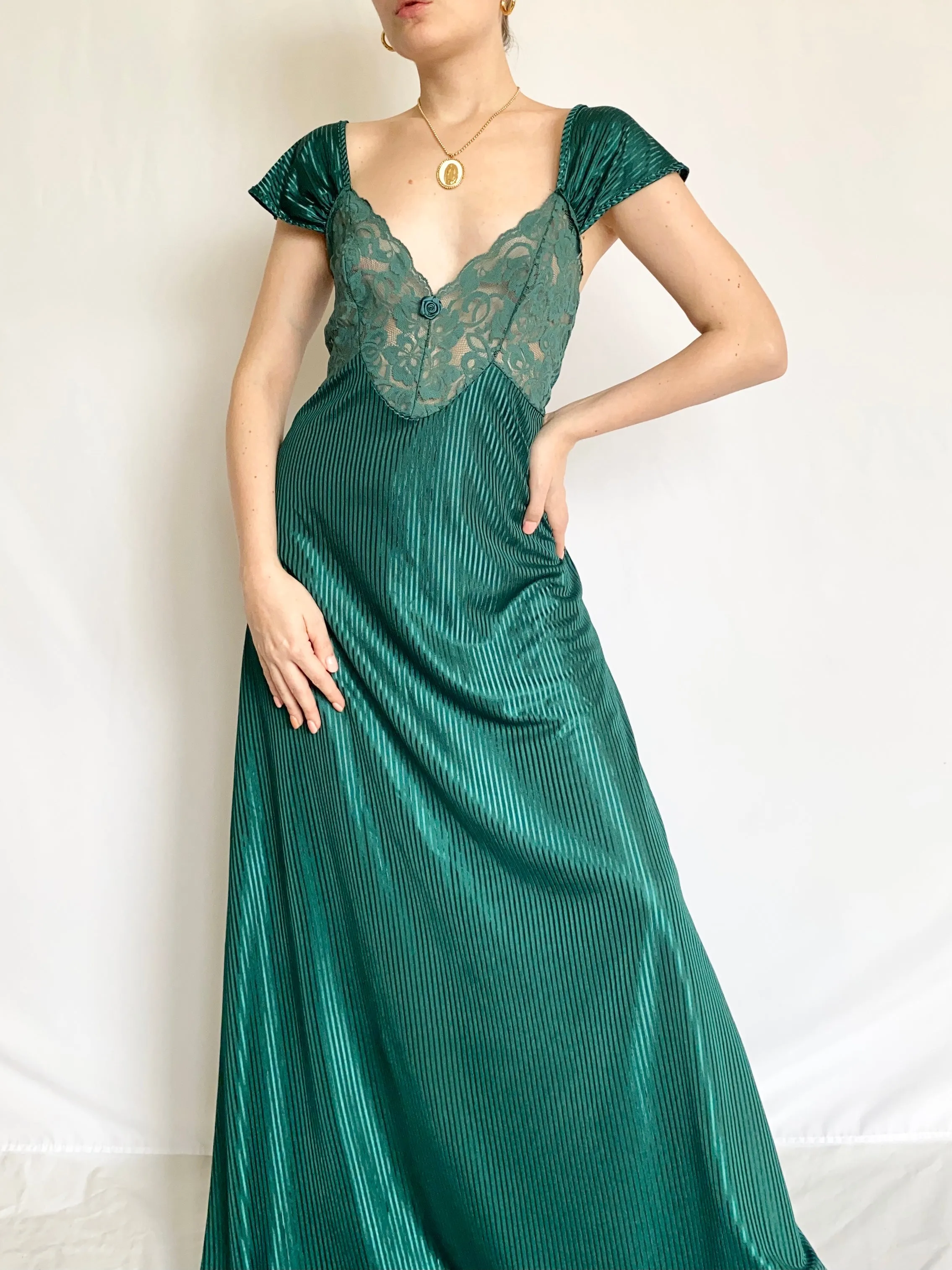 Emerald Green Vintage Pinstripe Slip Dress