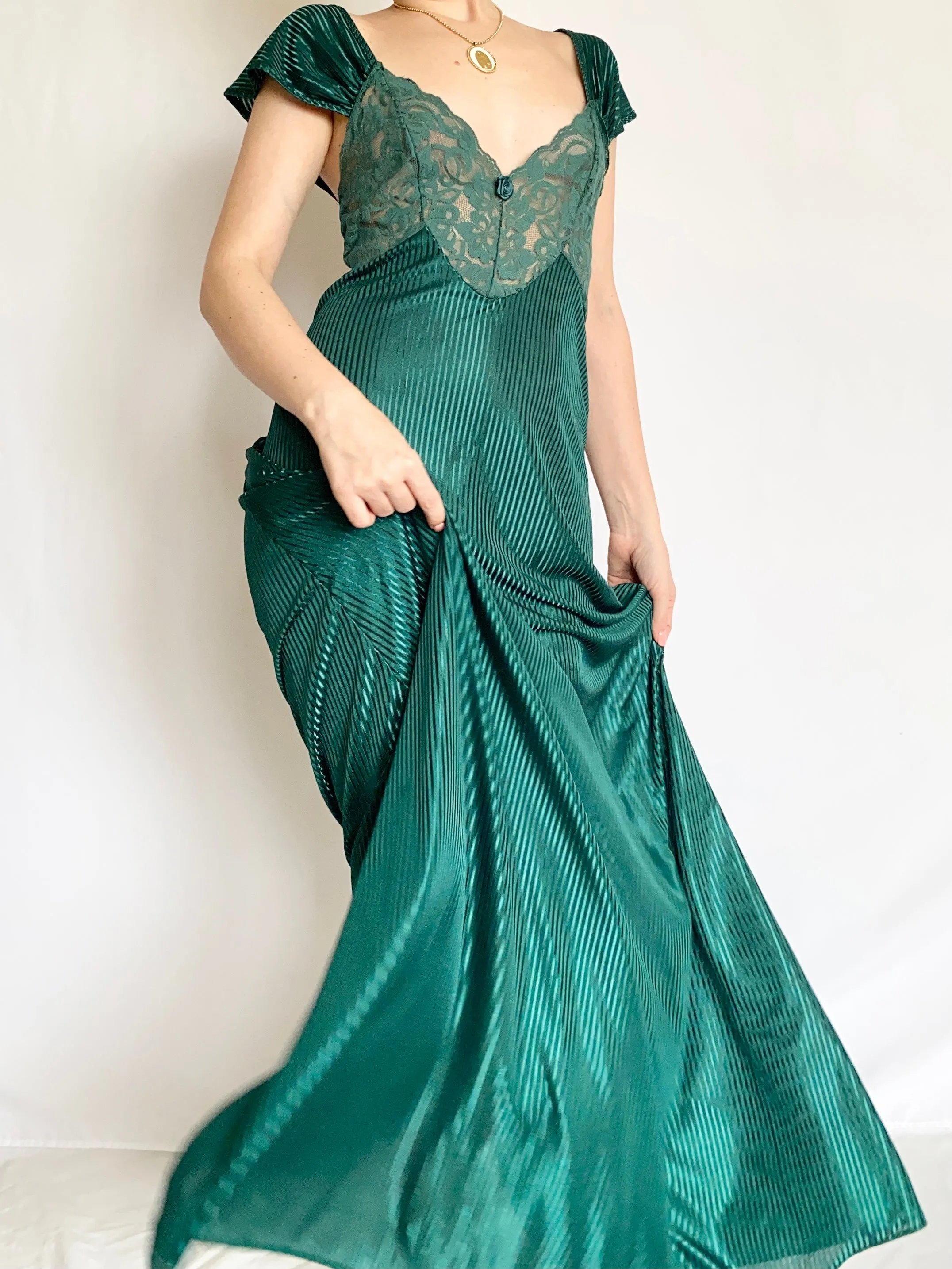 Emerald Green Vintage Pinstripe Slip Dress