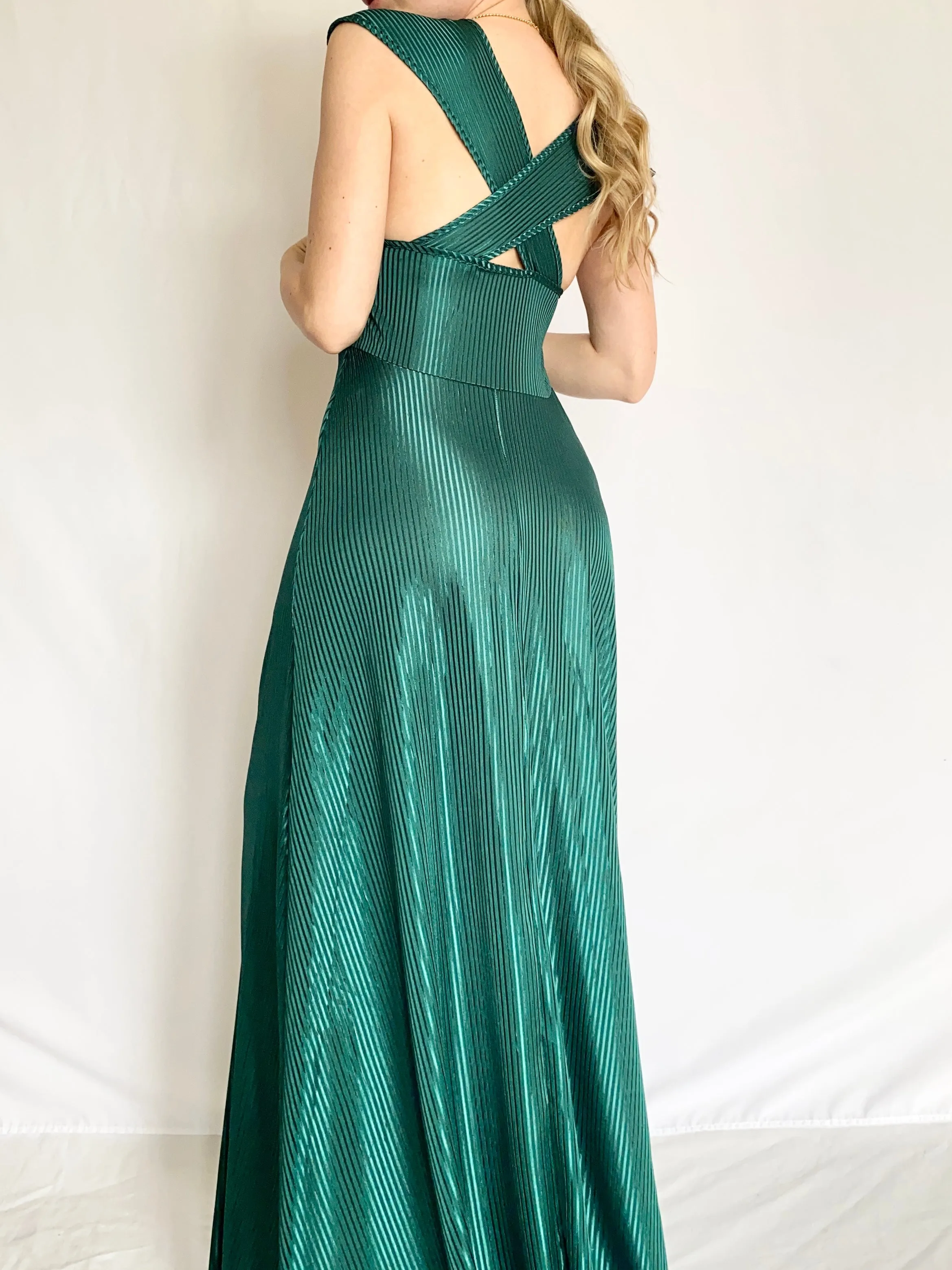 Emerald Green Vintage Pinstripe Slip Dress