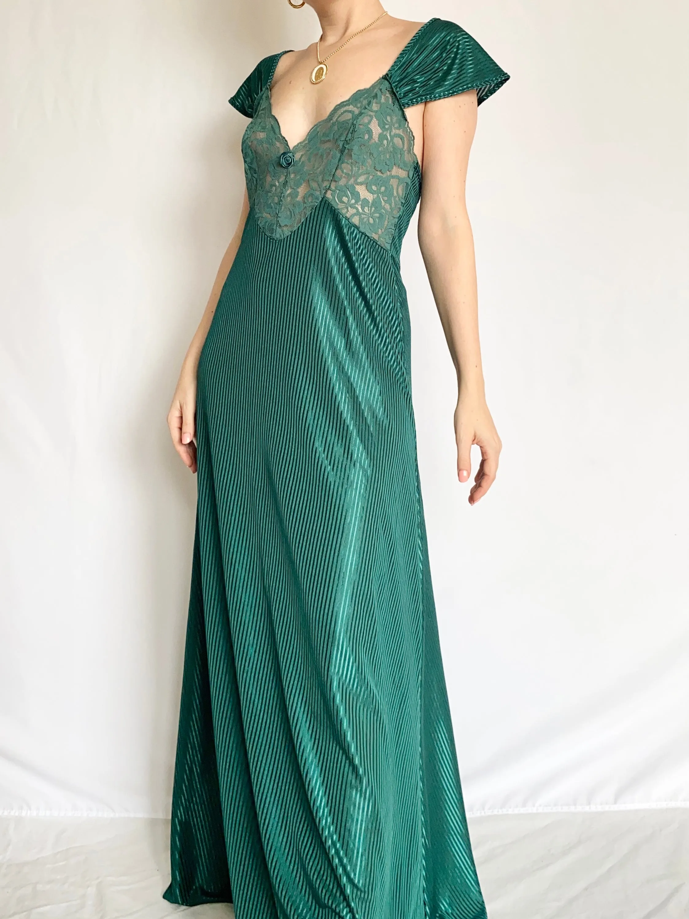 Emerald Green Vintage Pinstripe Slip Dress