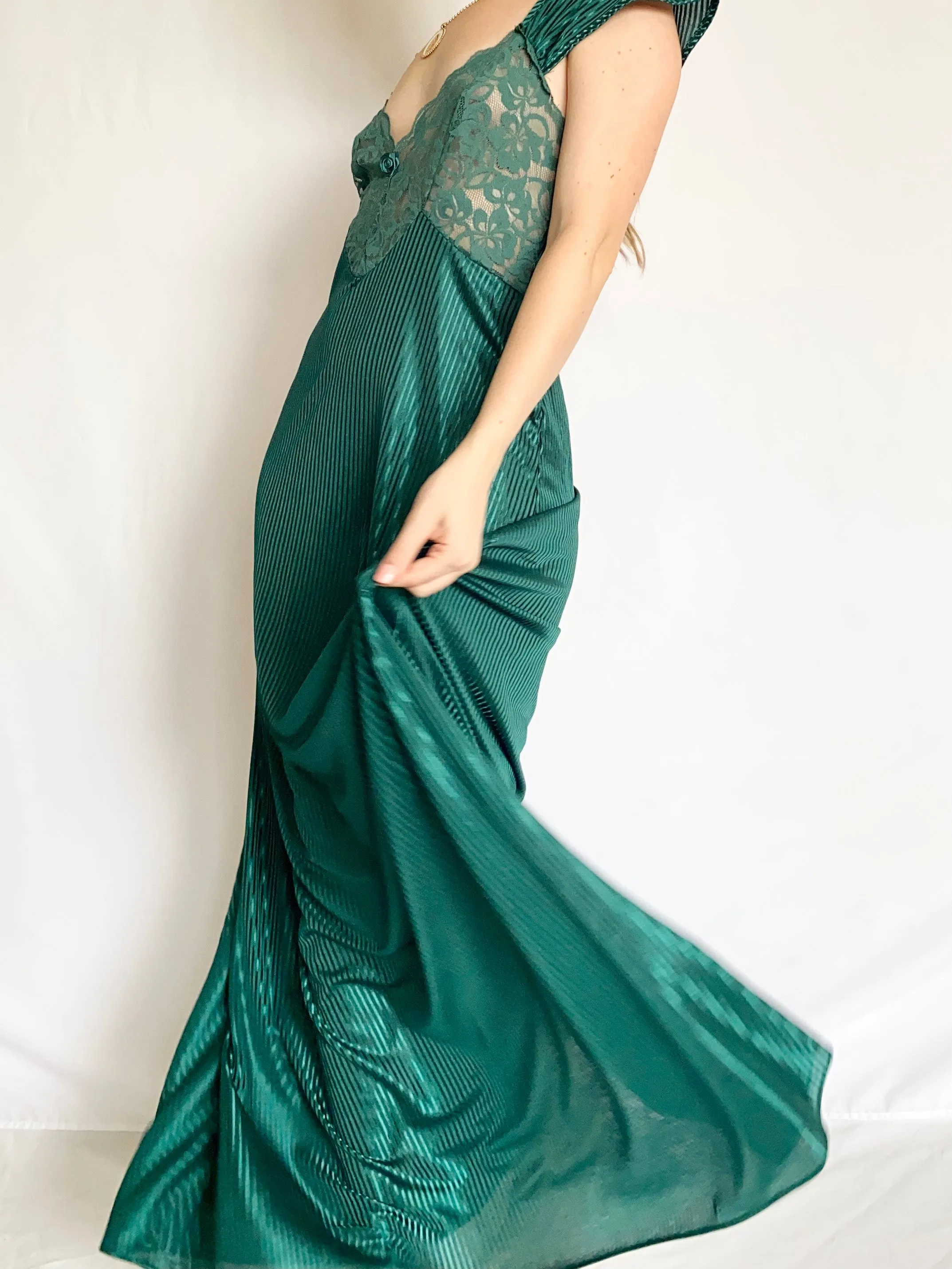 Emerald Green Vintage Pinstripe Slip Dress