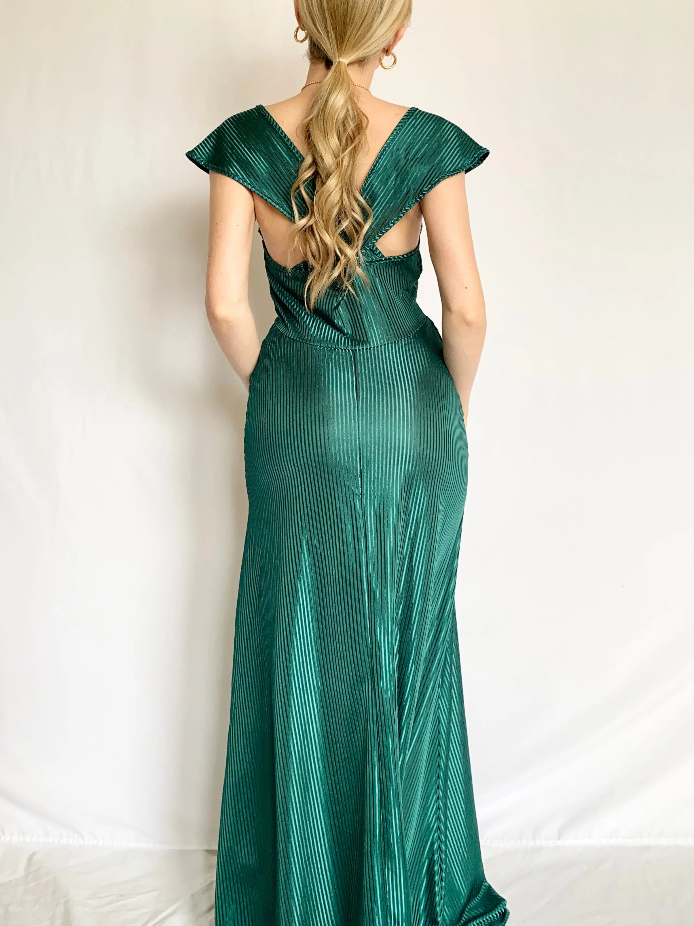 Emerald Green Vintage Pinstripe Slip Dress