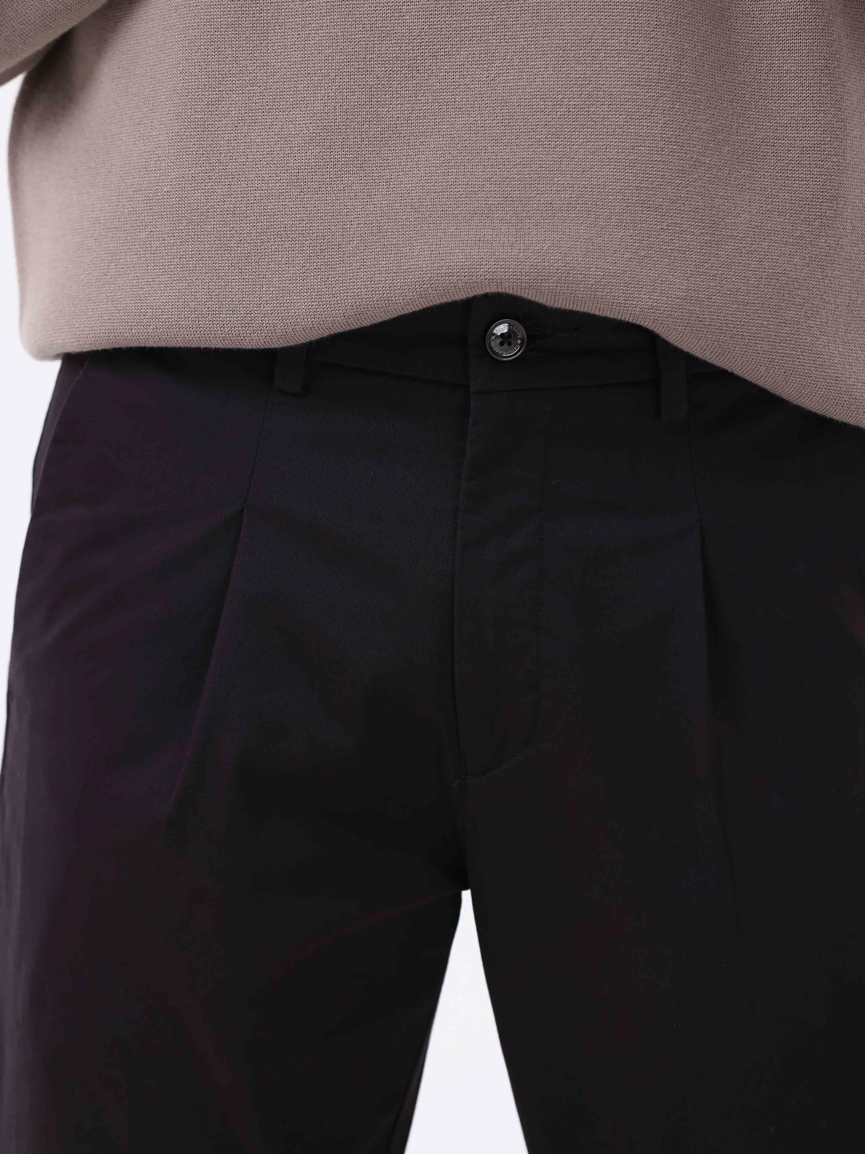 Essential Pleated Black Fine Twill Pant