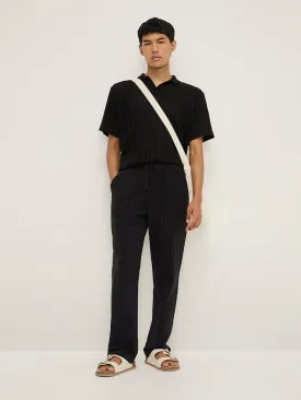 ETA Black Pinstriped Relaxed-Fit Mid-Rise Cotton Chinos