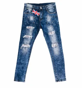 FASHIVO Skinny Fit Distressed Jeans with Studs