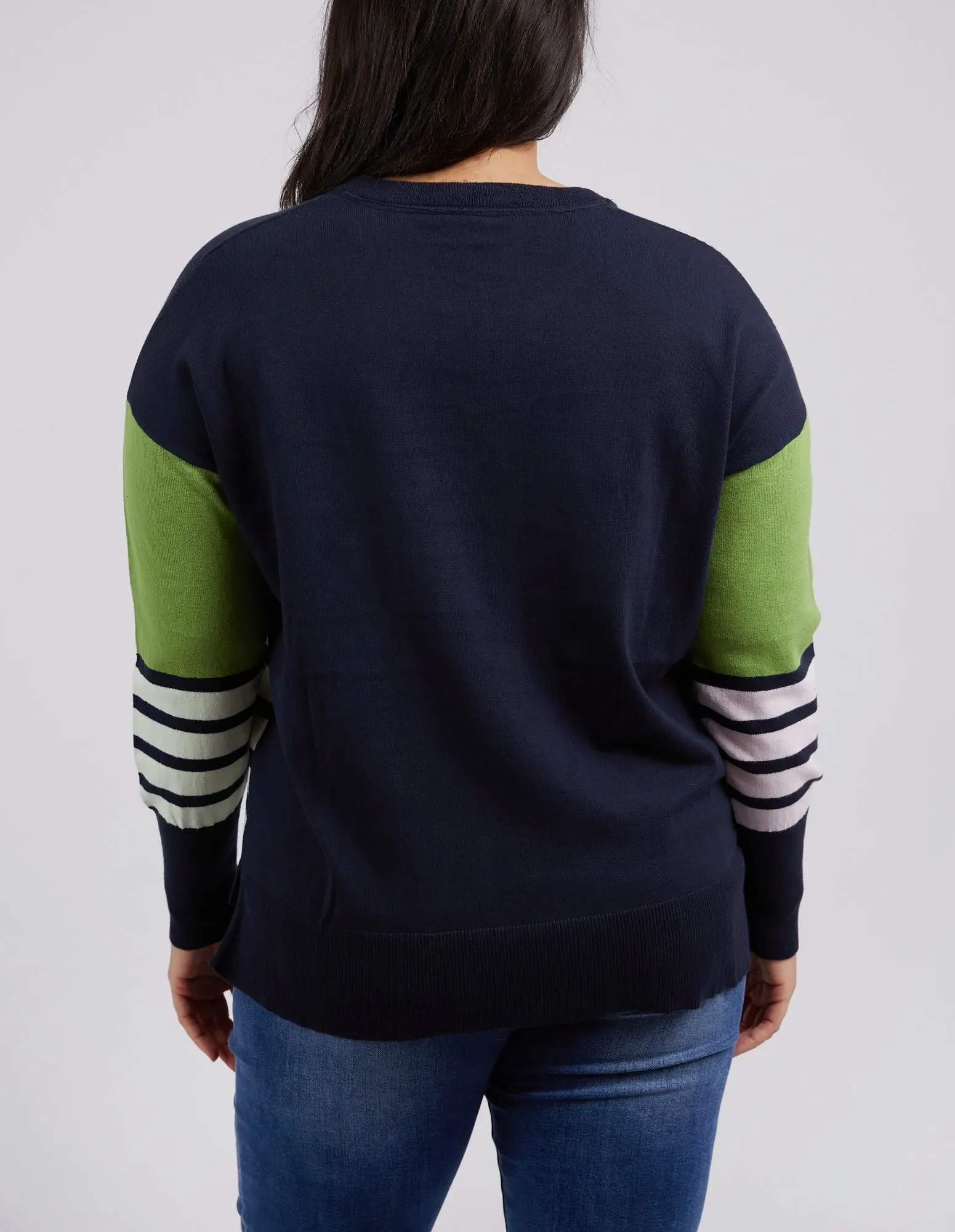 Fig Mixed Knit Navy & Green Stripe