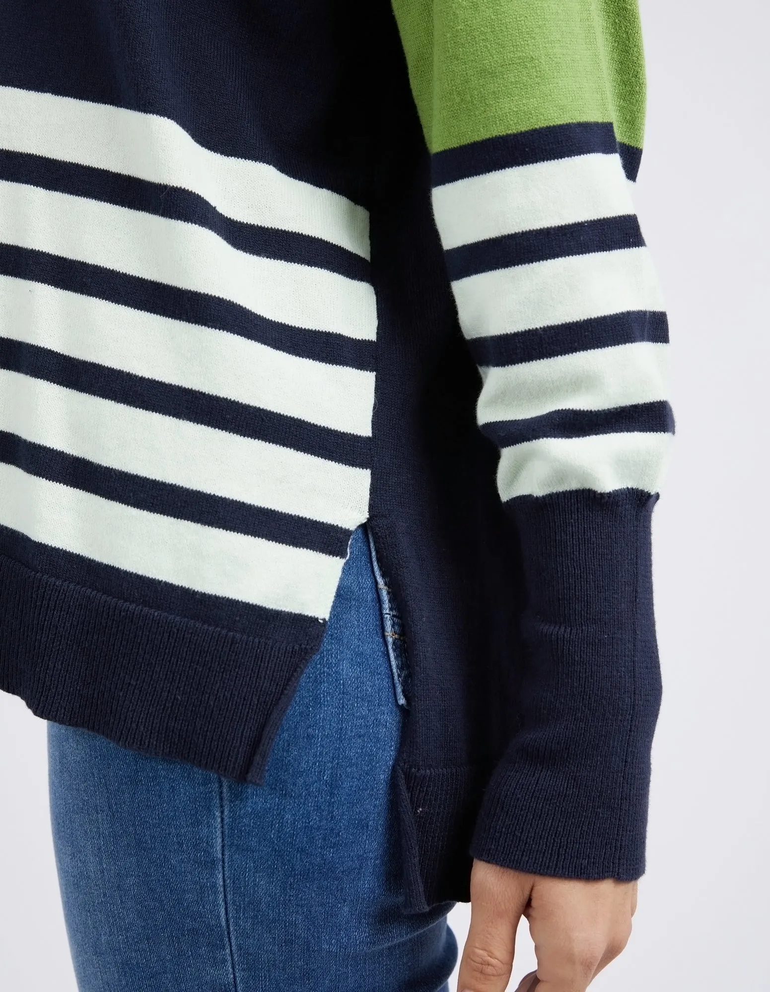 Fig Mixed Knit Navy & Green Stripe