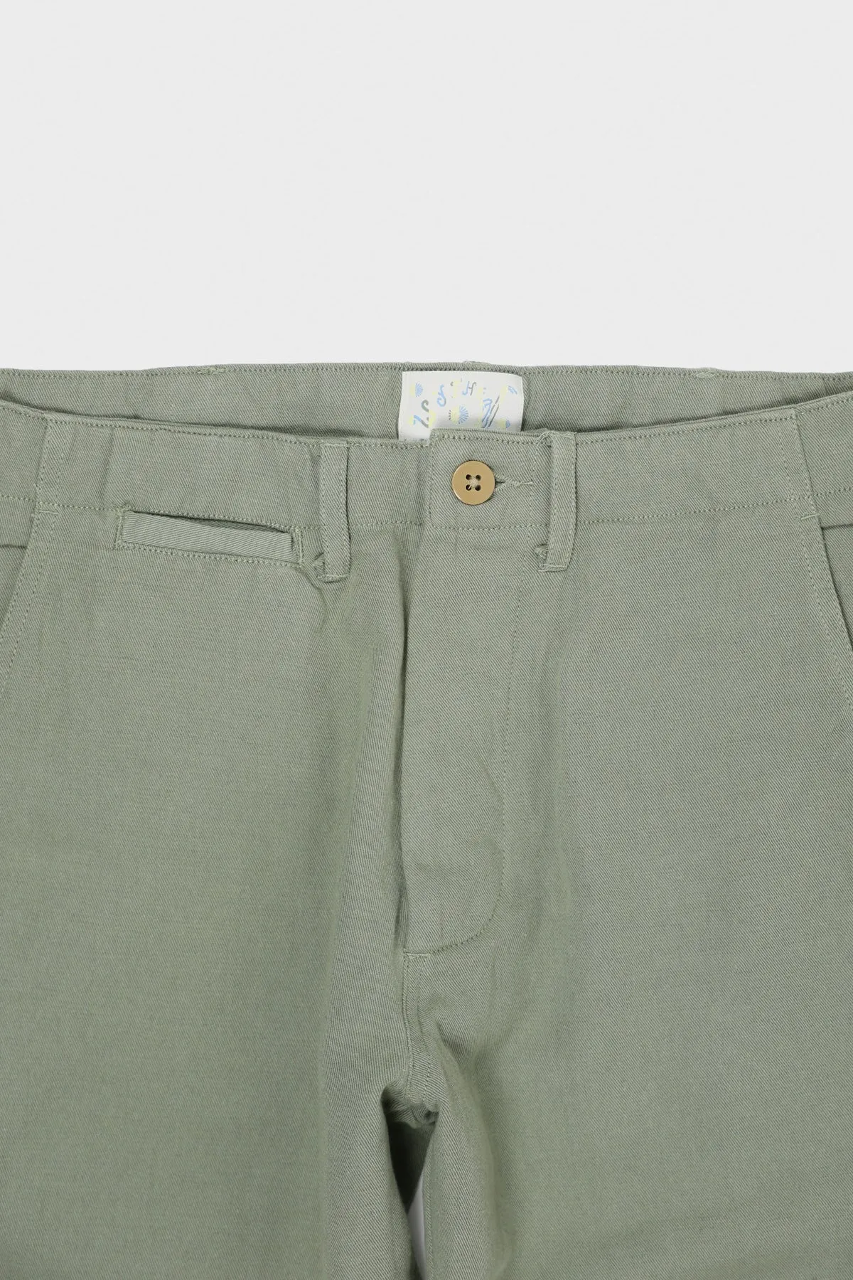 Flat Front Cotton/Linen Chinos - Faded Olive