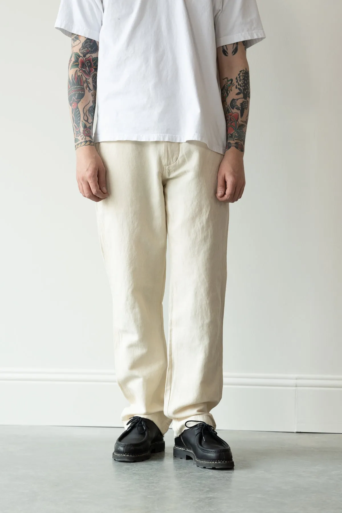 Flat Front Cotton/Linen Chinos - Unbleached