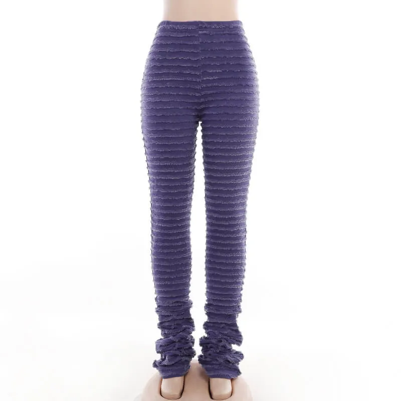 Fuzzy Knit Striped High Waist Lounge Pants