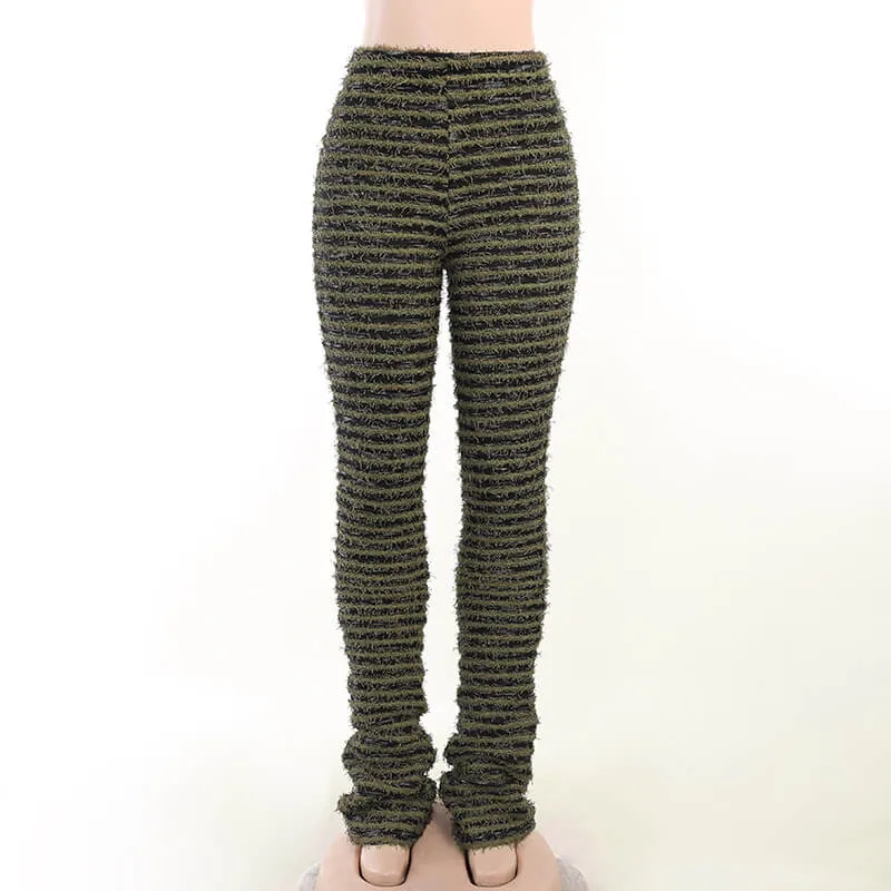 Fuzzy Knit Striped High Waist Lounge Pants