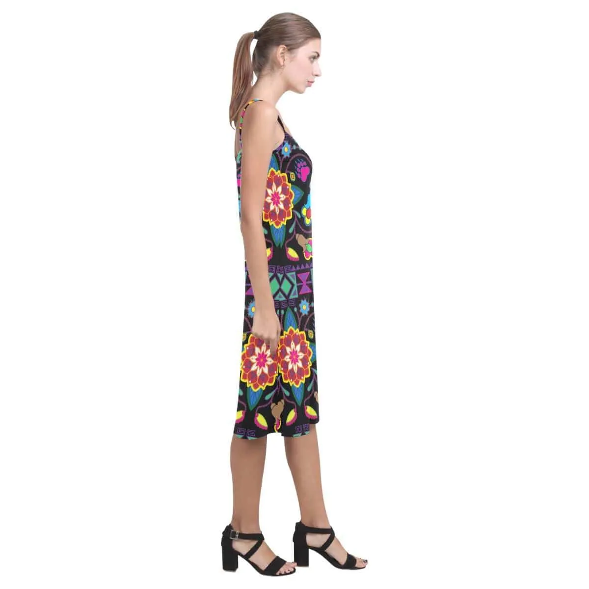 Geometric Floral Winter - Black Alcestis Slip Dress