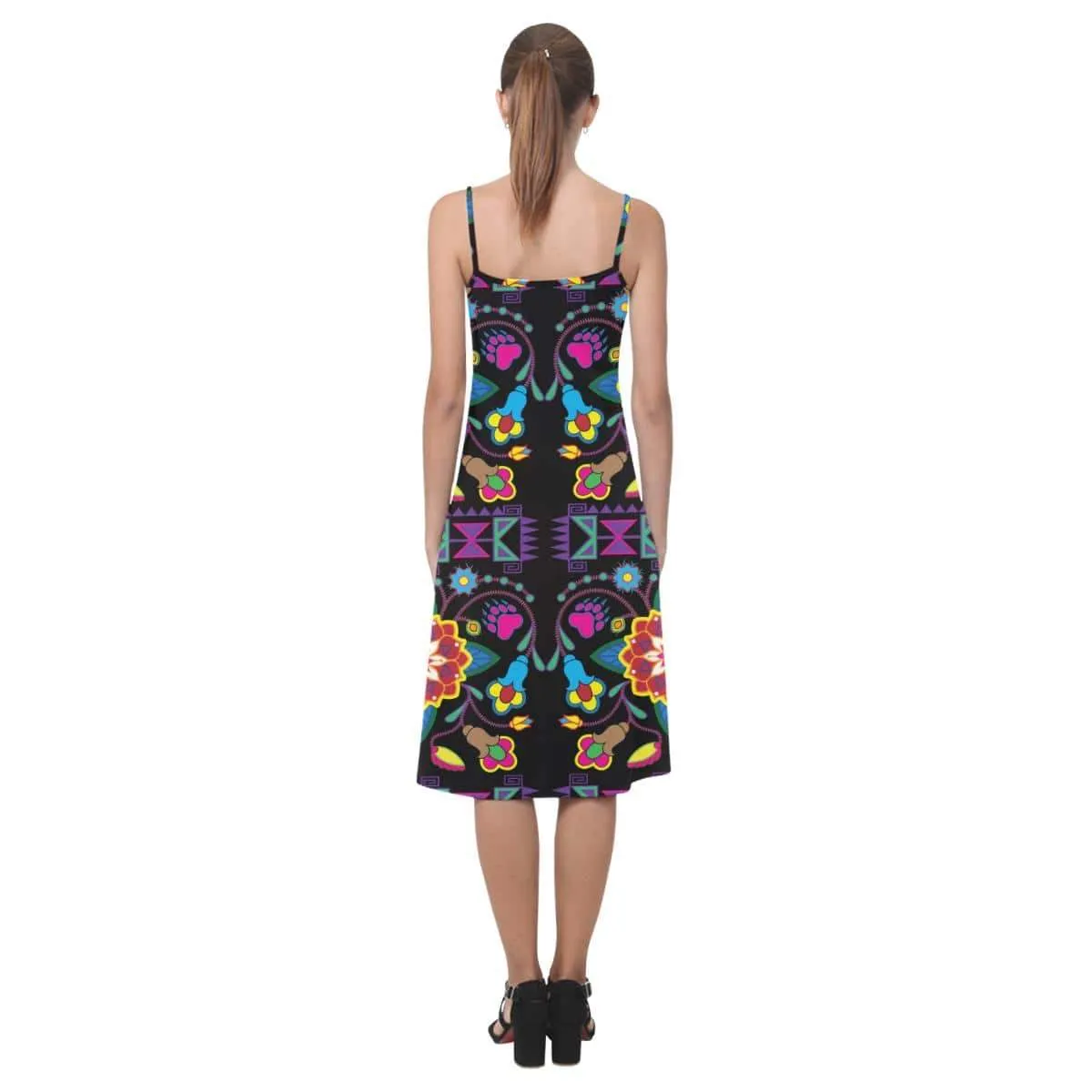 Geometric Floral Winter - Black Alcestis Slip Dress