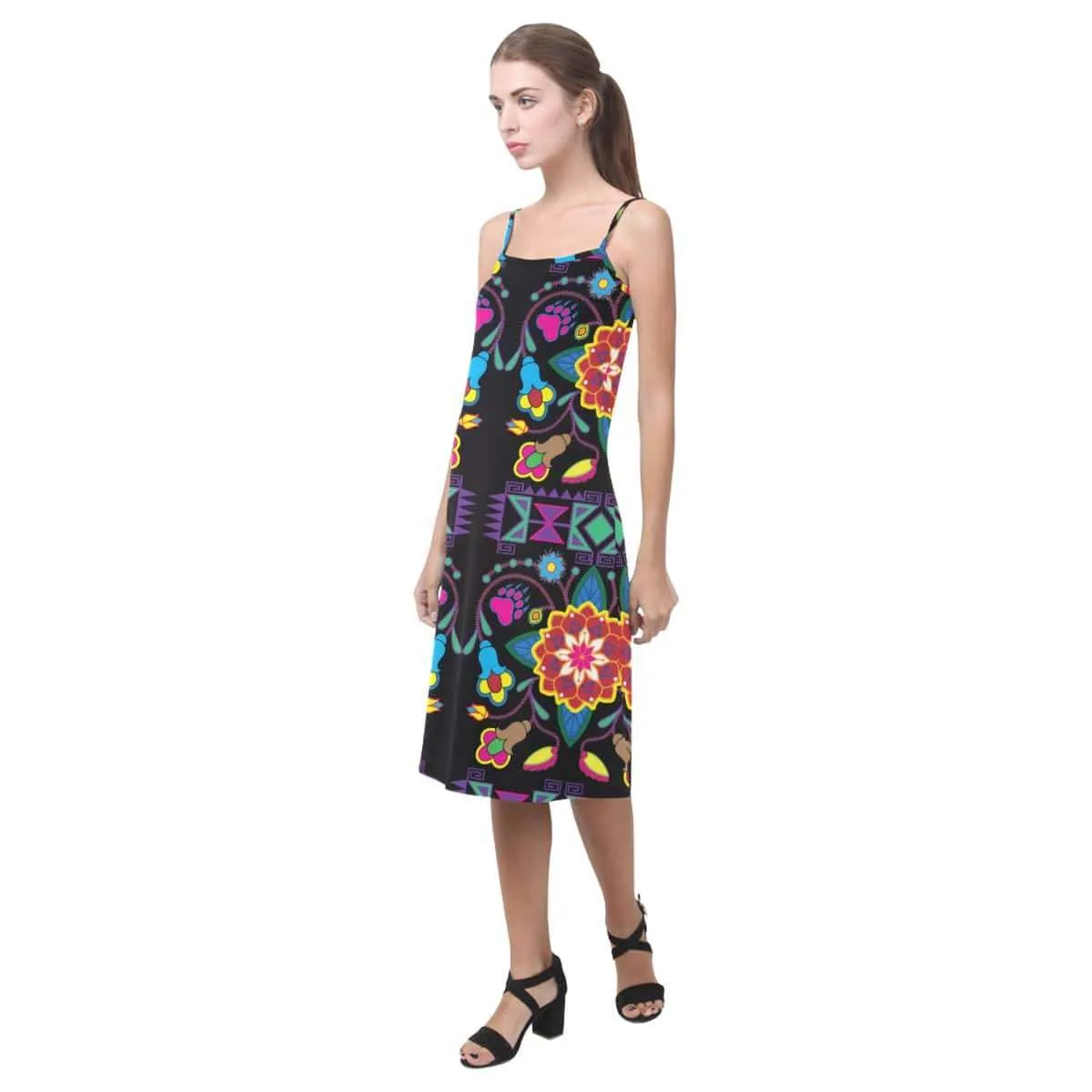 Geometric Floral Winter - Black Alcestis Slip Dress