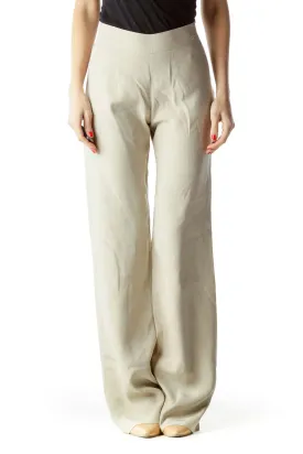 Gray 100% Silk Designer High-Waisted Pants (Altered)