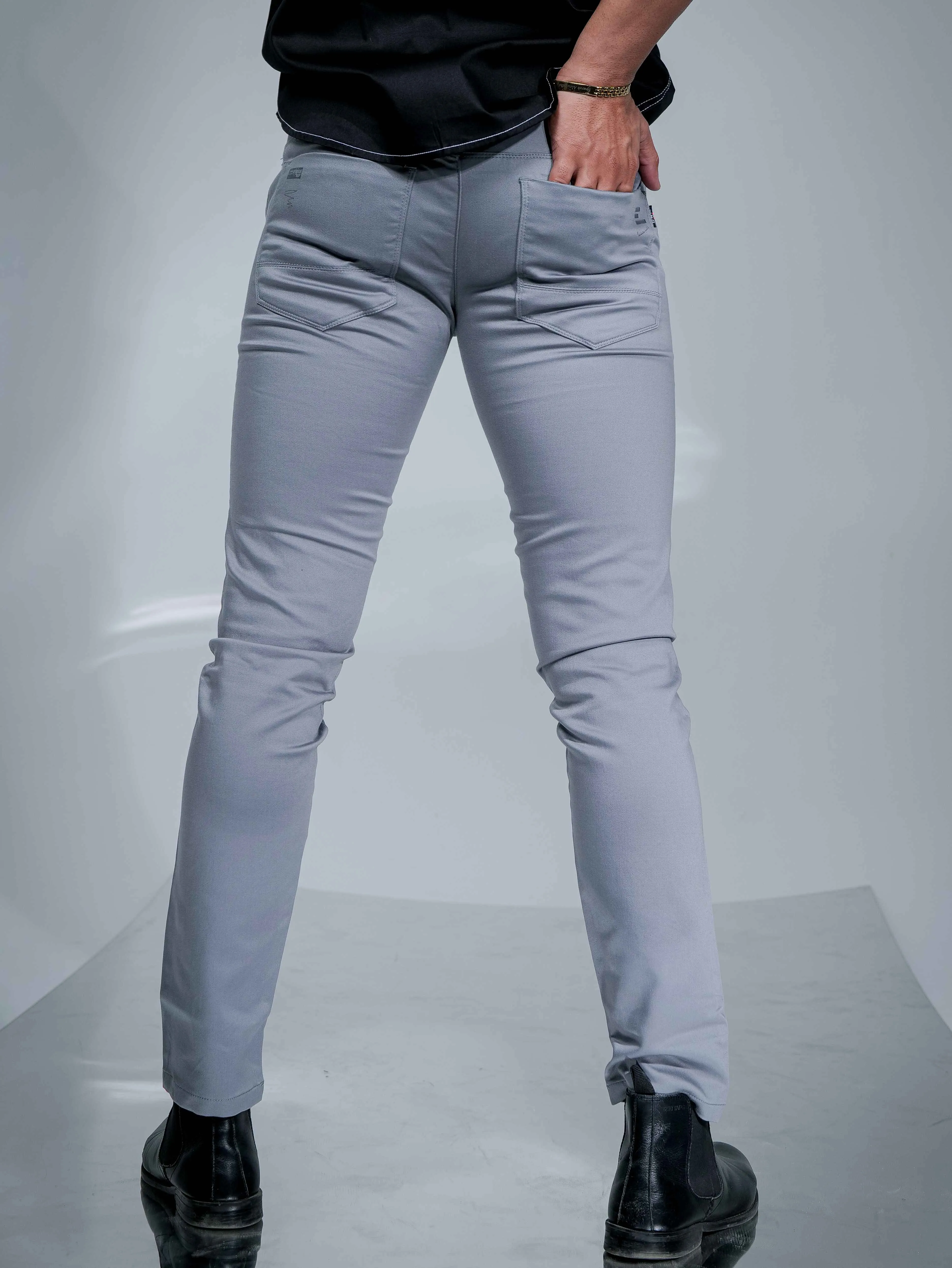 Grayish Stretch Cotton Chinos