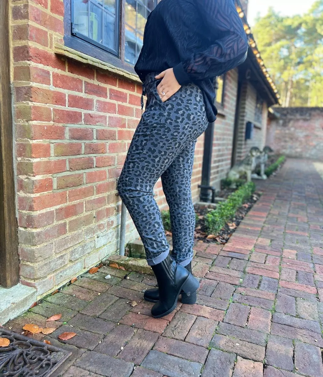 Grey Leopard Print Trousers