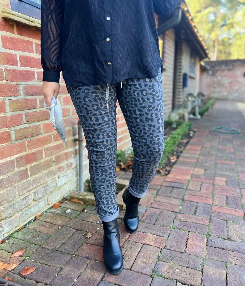 Grey Leopard Print Trousers