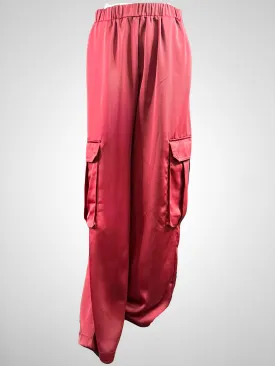 High Waist Elastic Band Satin Pants