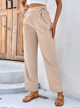 High Waist Solid Color Nine-point Straight Pants