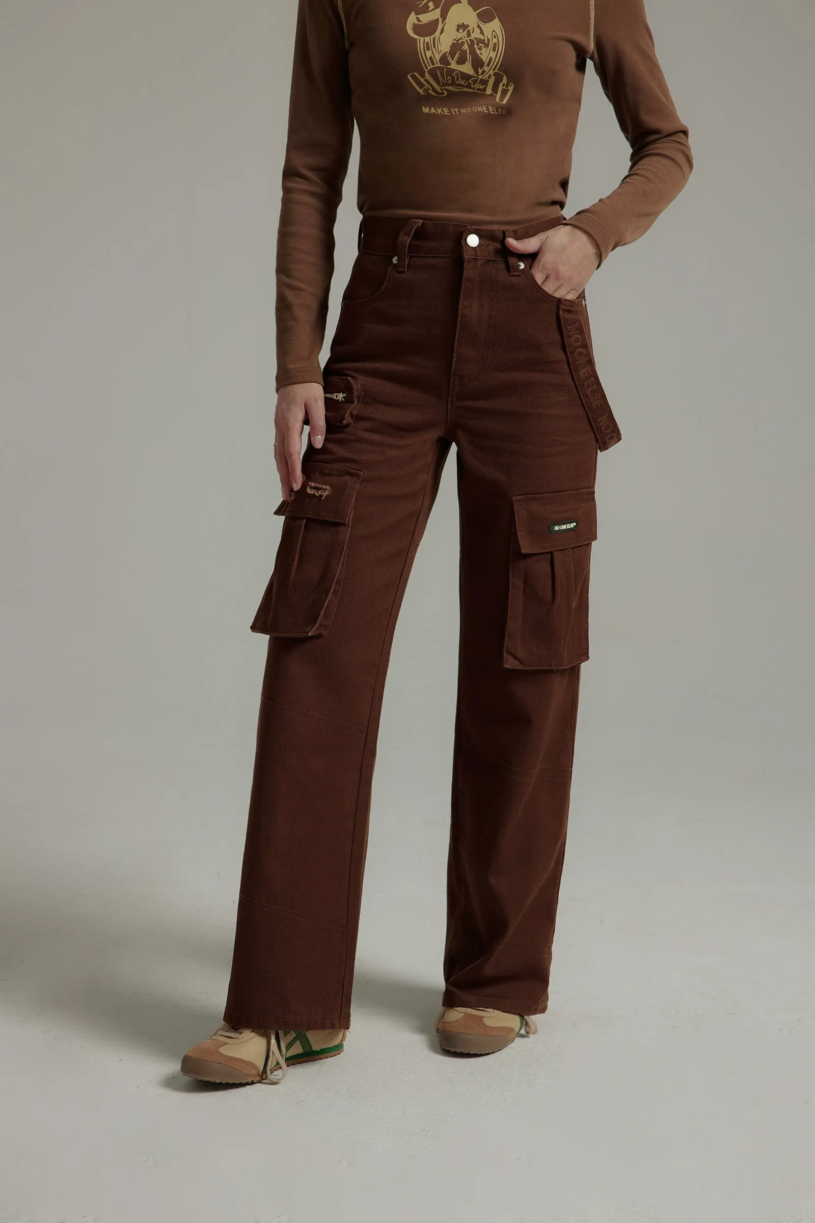 High-Waisted Cargo Straight Pants