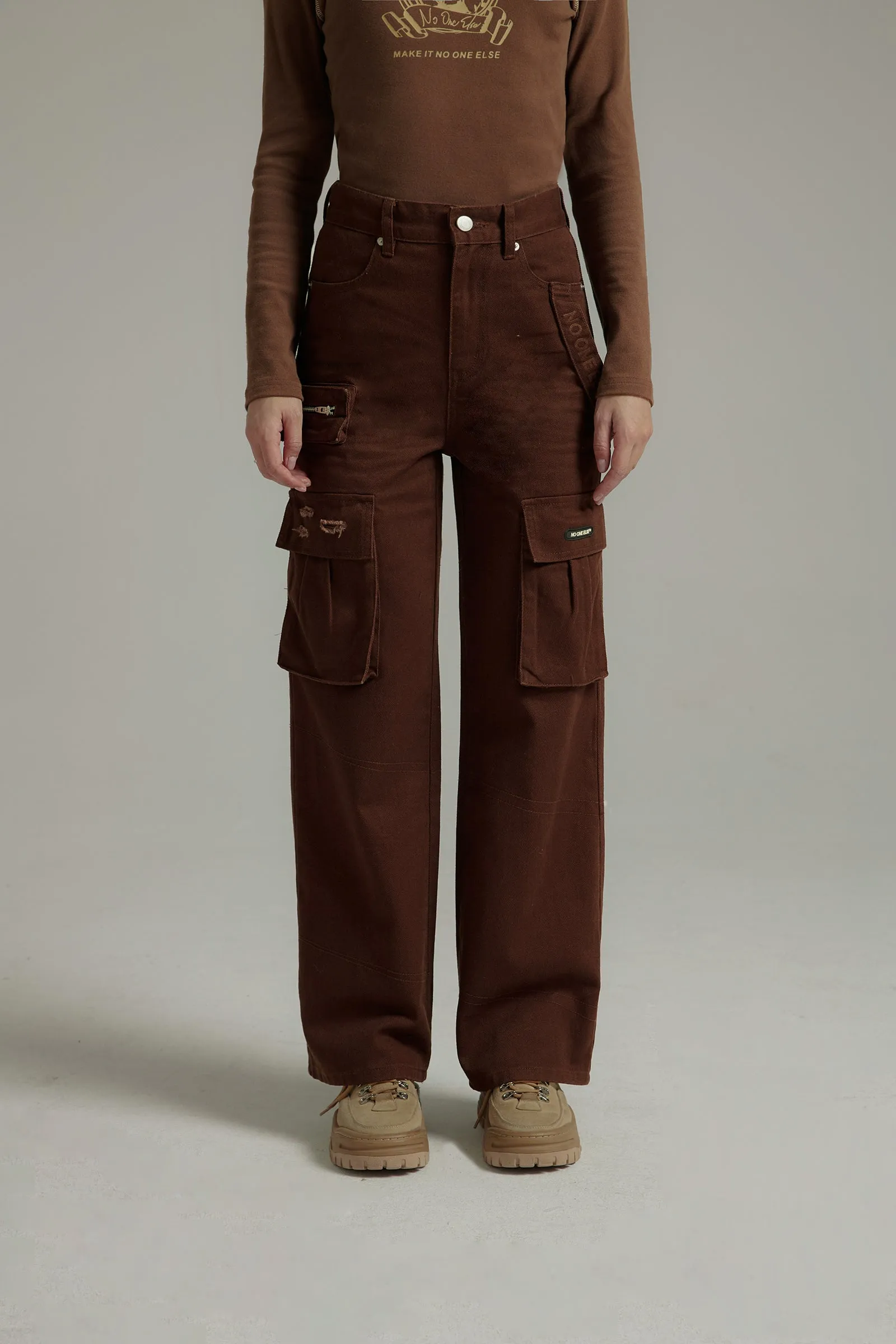 High-Waisted Cargo Straight Pants