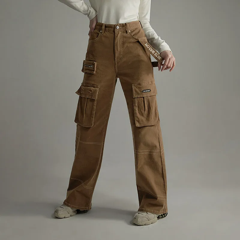 High-Waisted Cargo Straight Pants