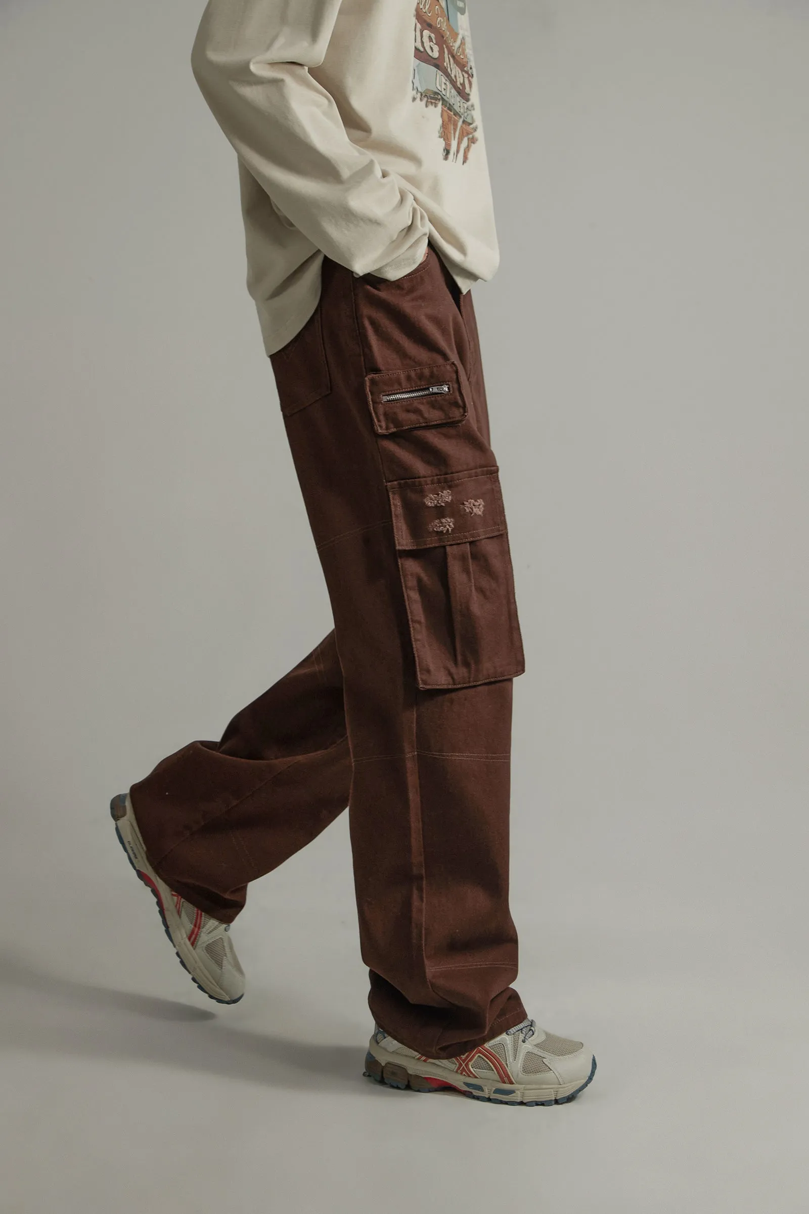 High-Waisted Cargo Straight Pants