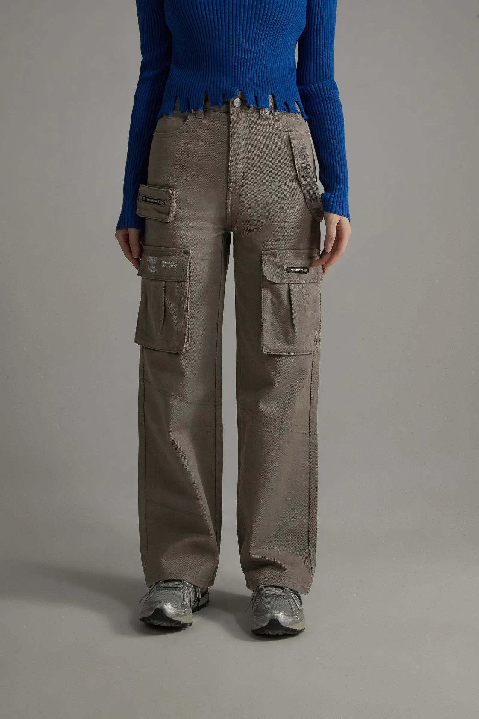 High-Waisted Cargo Straight Pants