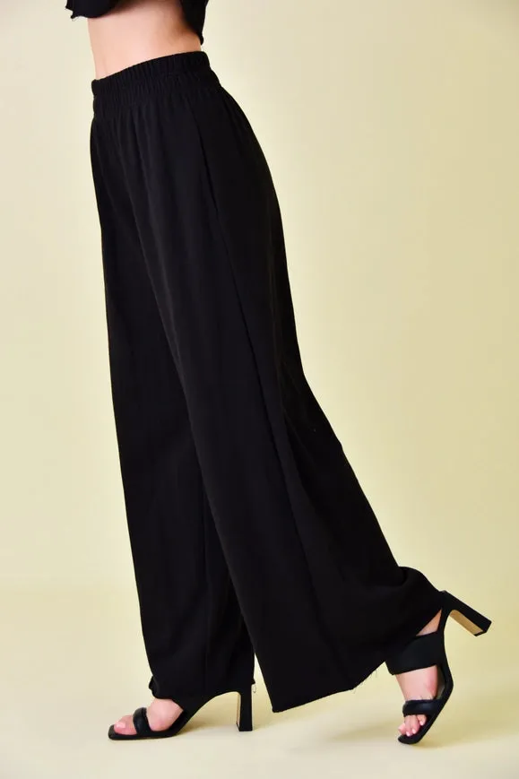 High Waisted Wide Leg Relaxed Fit Lounge Pants Black