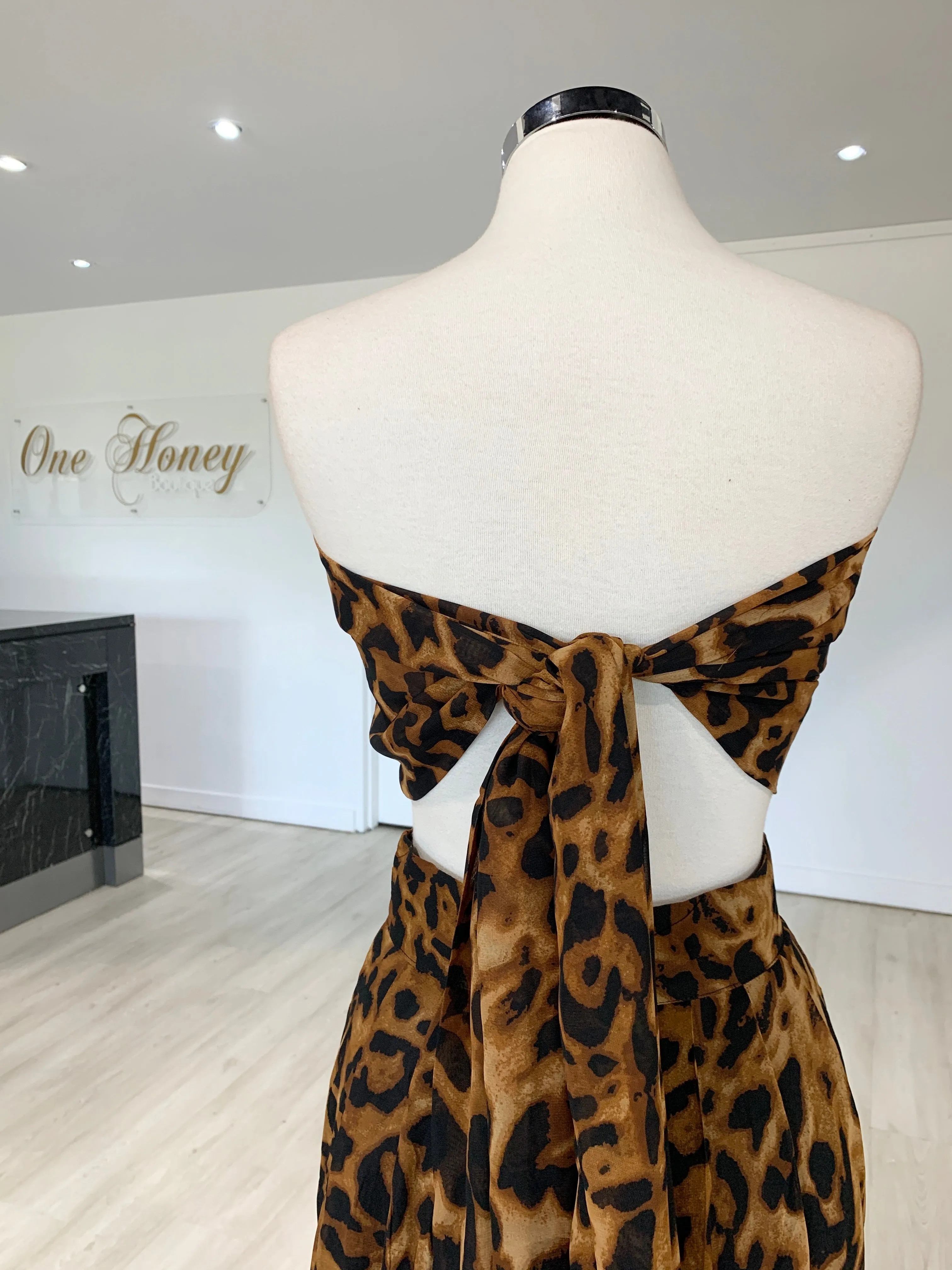 Honey Couture Brown Leopard Tie Bandeau w High Waisted Pants