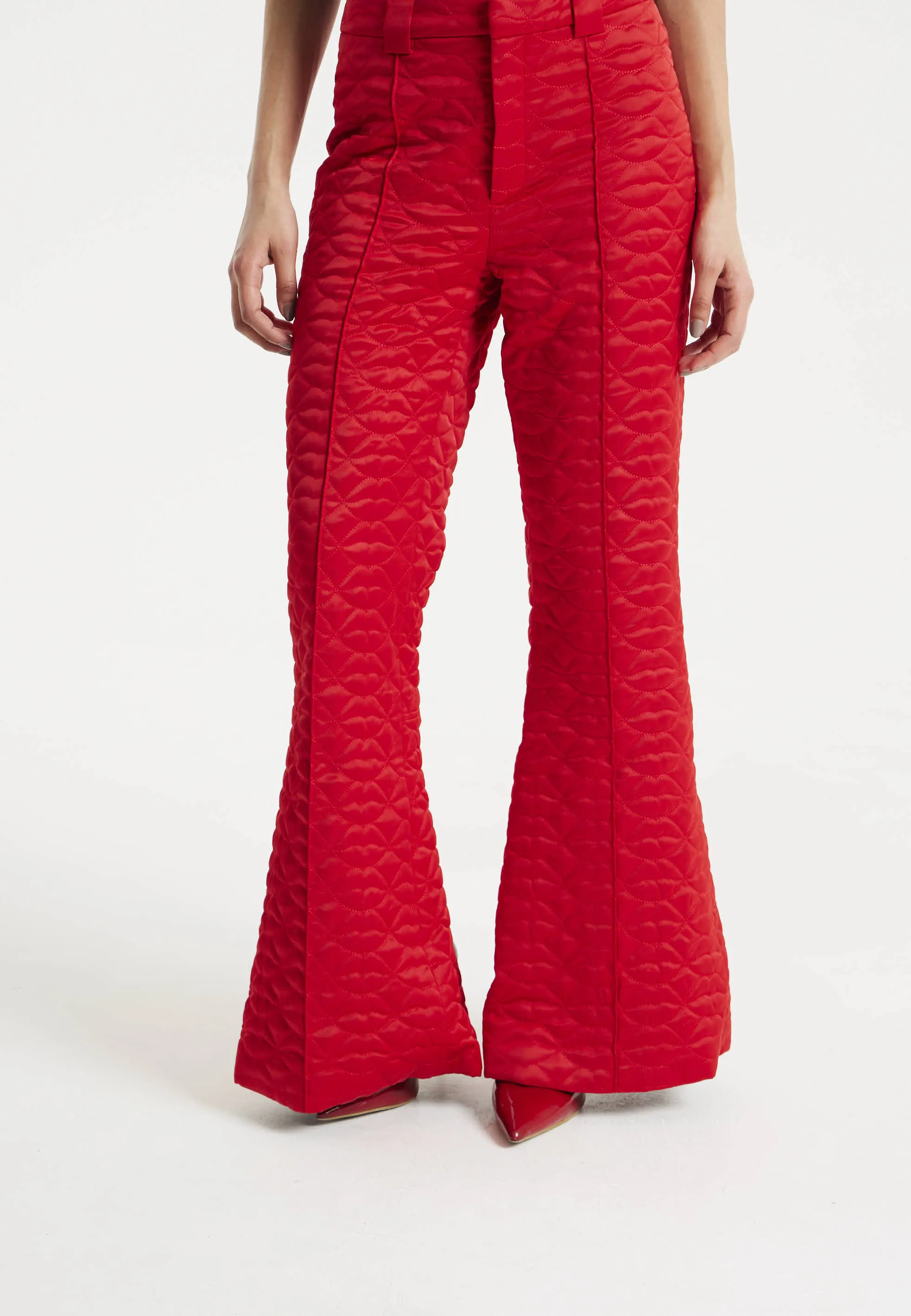 House Of Holland Lips Quilted Trousers In Red