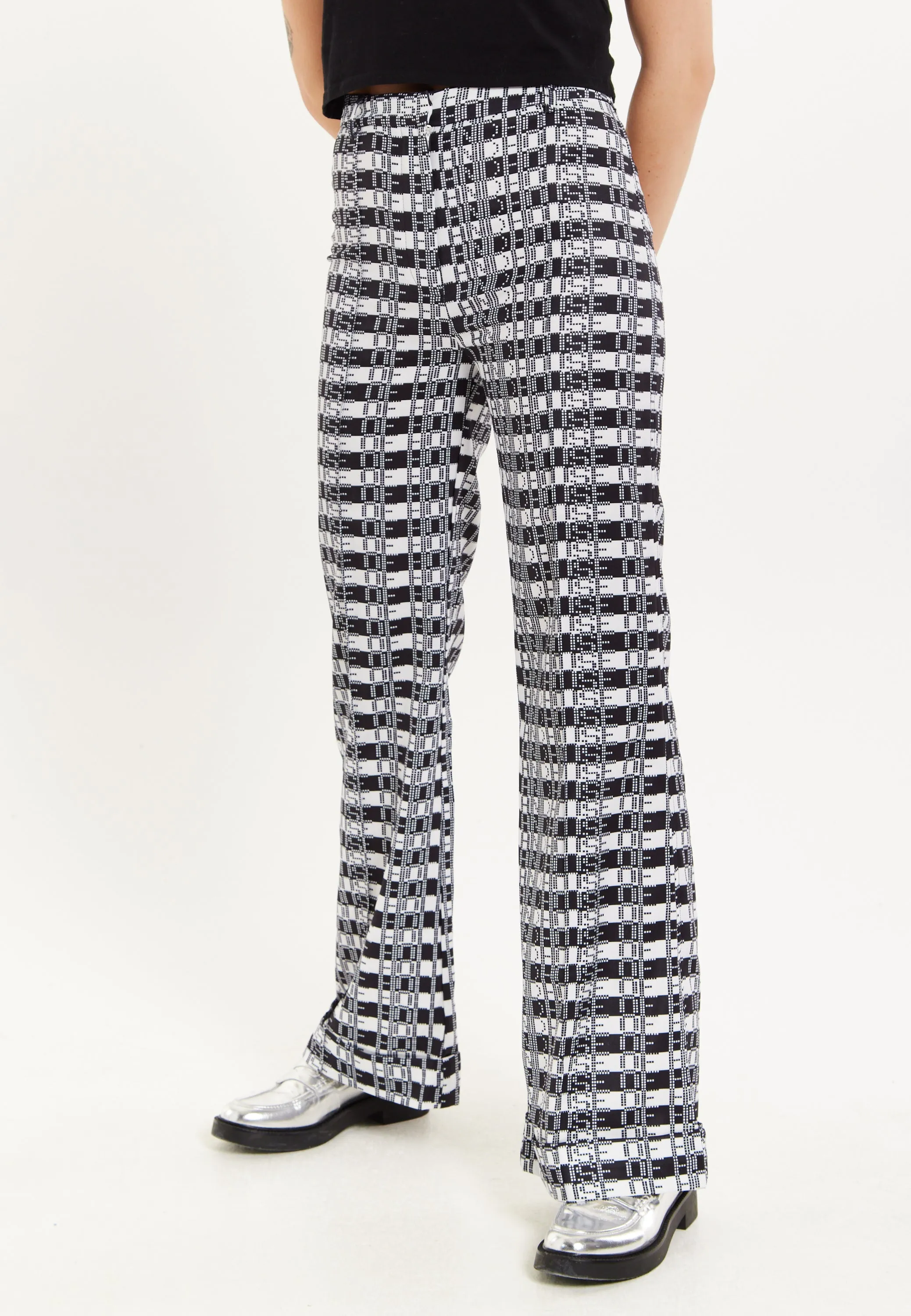 House Of Holland Striped and Logo Printed Trousers in Black and White