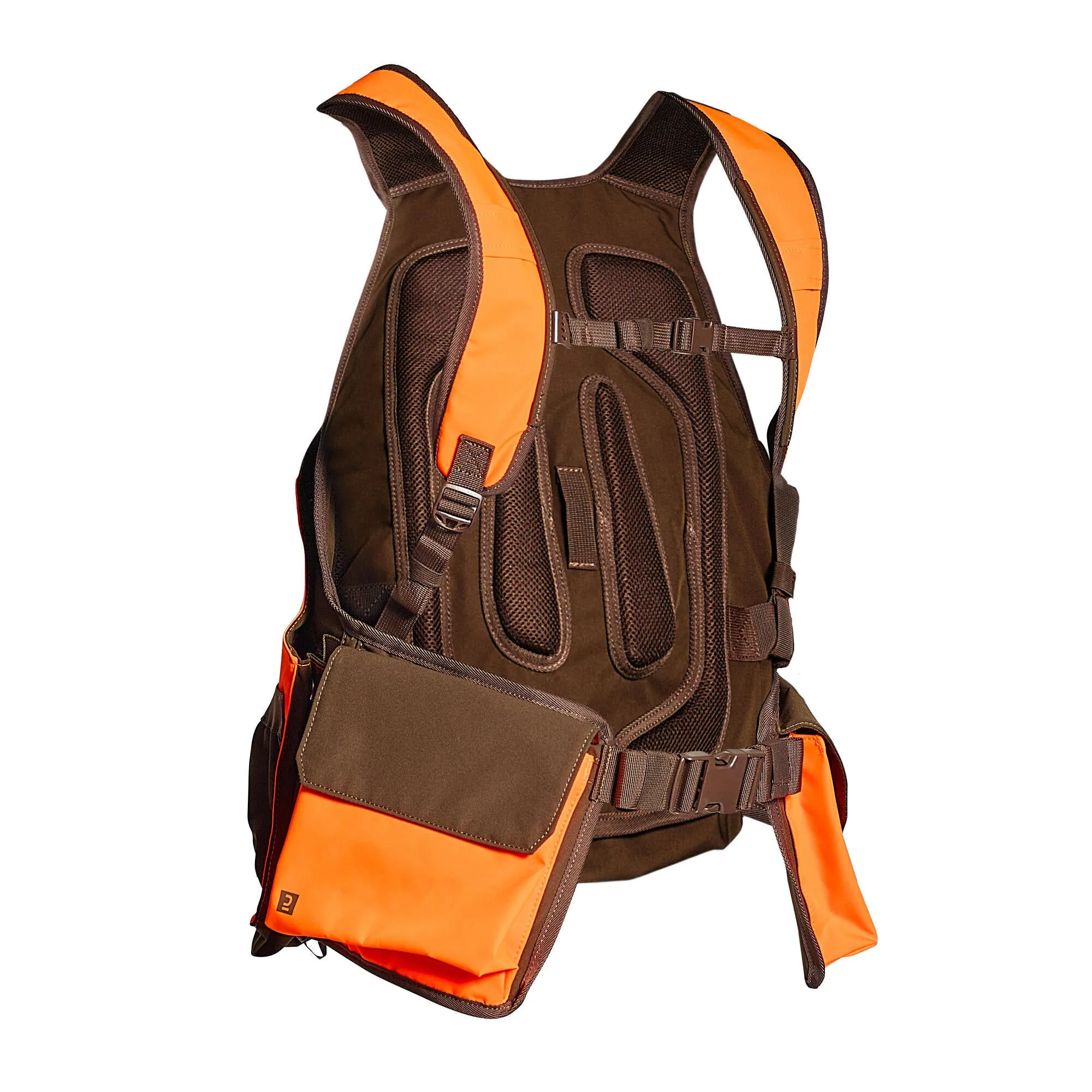 Hunting vest 920 durable brown-orange SOLOGNAC neon orange psa/coffee brown