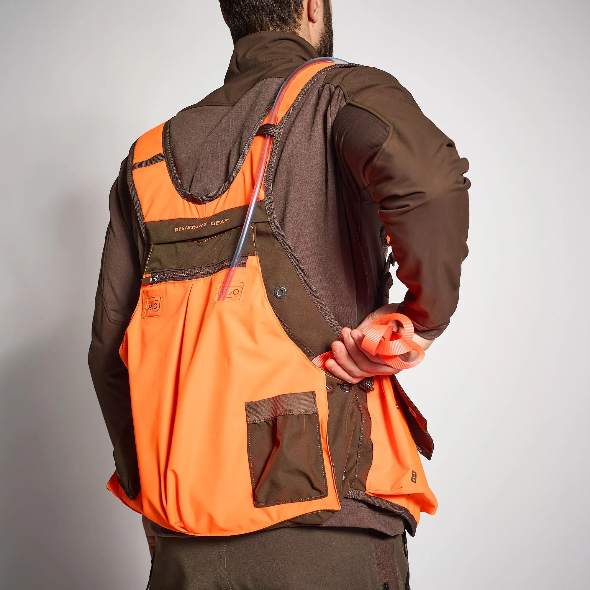 Hunting vest 920 durable brown-orange SOLOGNAC neon orange psa/coffee brown