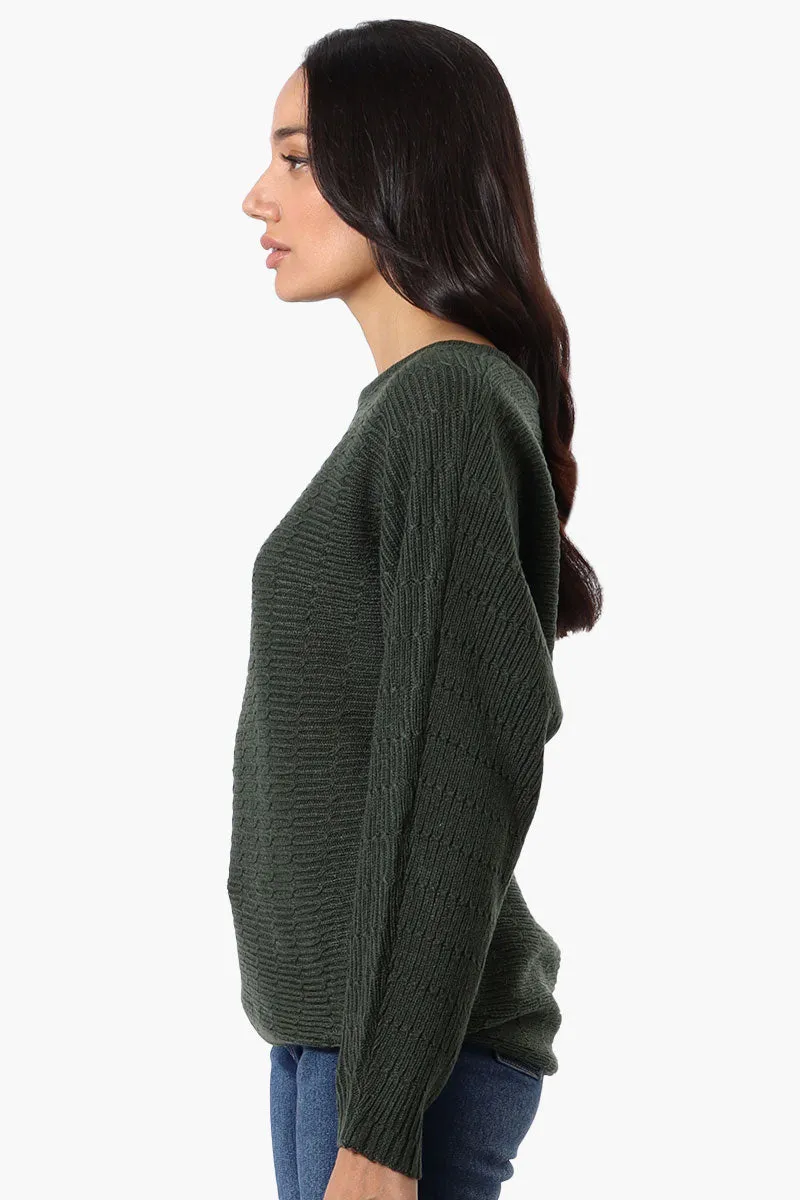 International INC Company Cable Knit Boat Neck Pullover Sweater - Olive