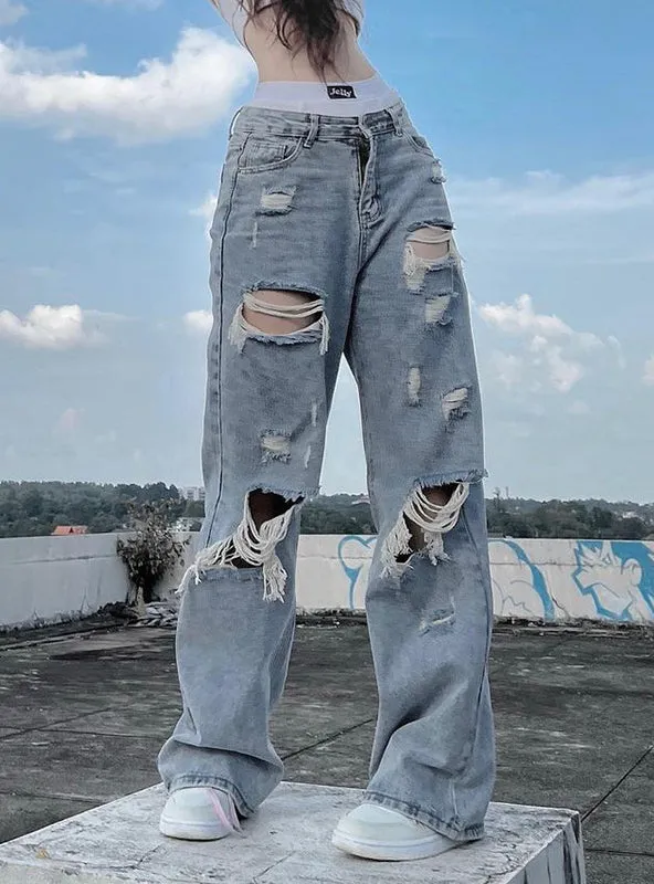 Irregular Leg Holes Straight Jeans